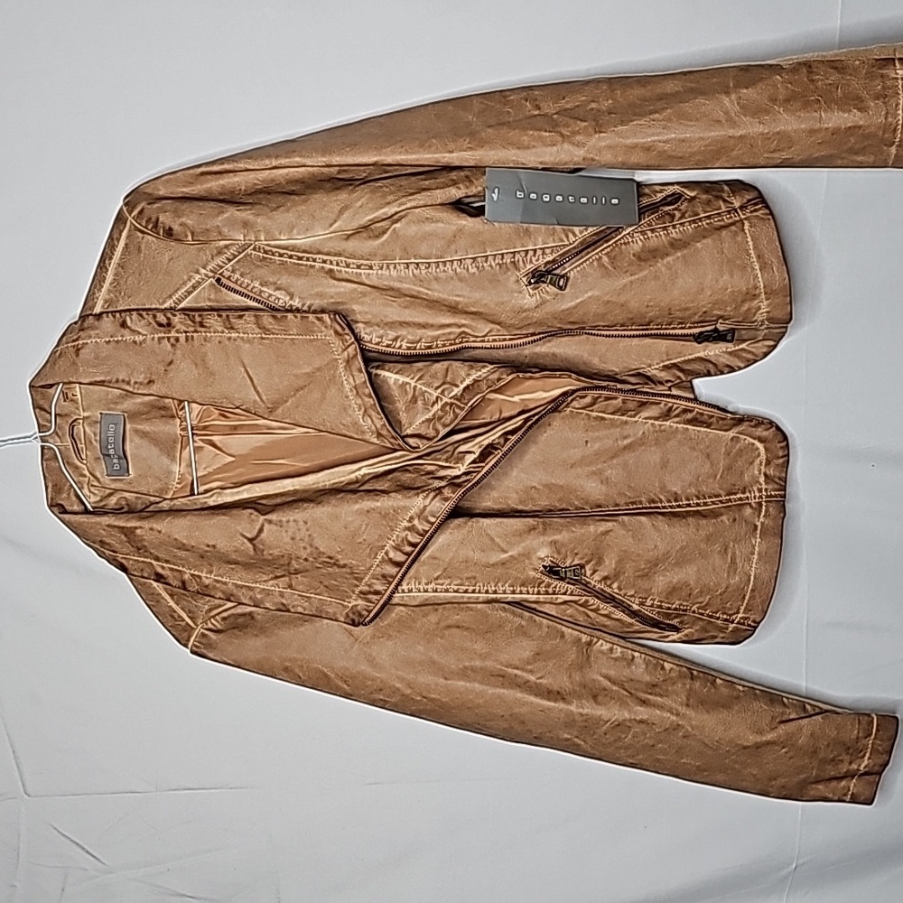 NWT Bagatelle tan faux leather distressed moto biker jacket sz Large